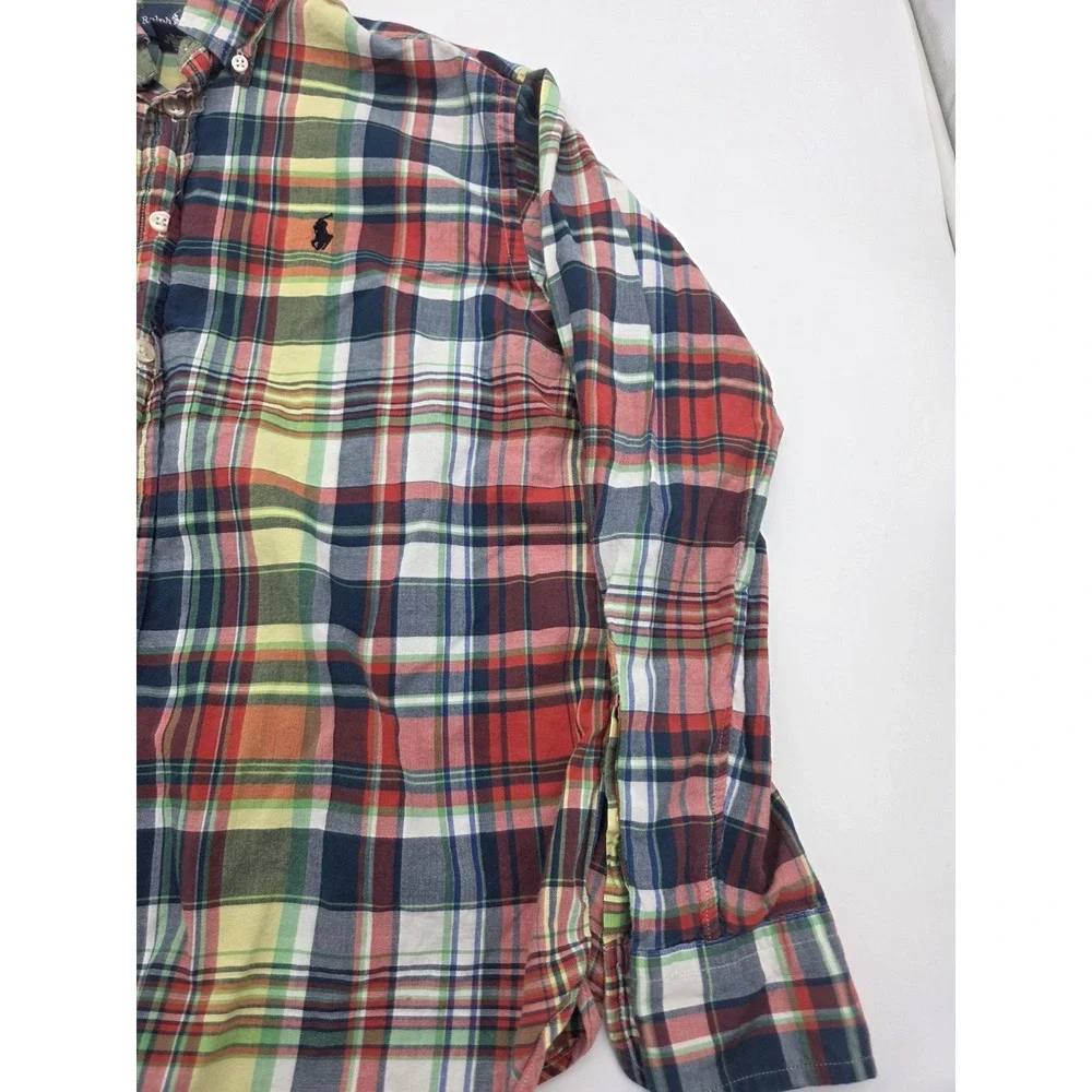 Ralph Lauren Boys M (12-14) Button Shirt Collared Casual Plaid Long Sleeve Y2K